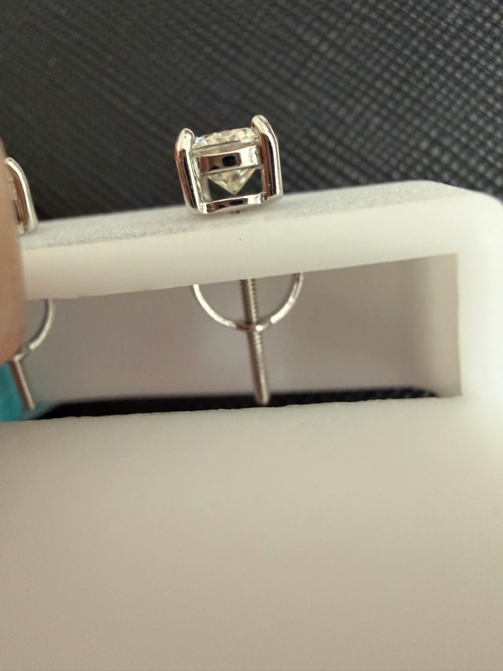 Sterling Silver Moissanite Stud Earrings - Clear/White - Picture 2 of 3